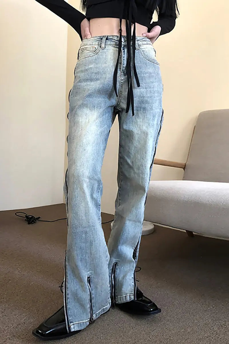 Streetwear Flare Rits Jeans