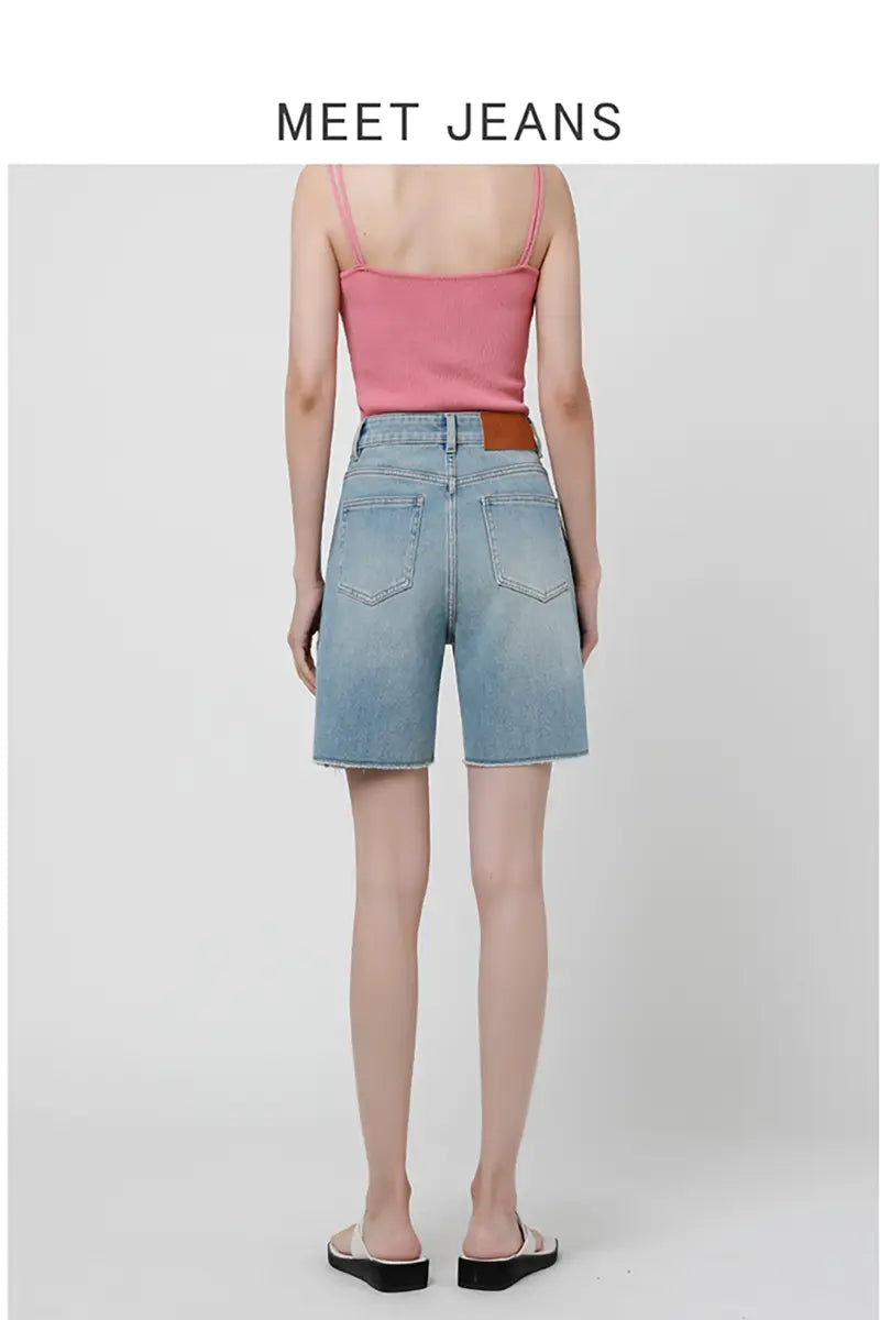 High-Waist Stretch Denim Shorts