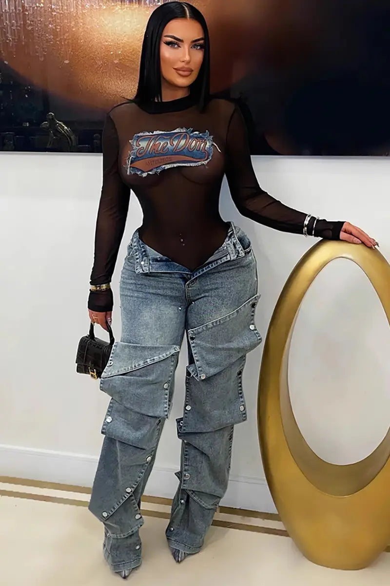 Fashion Button-Detail Loose Jeans