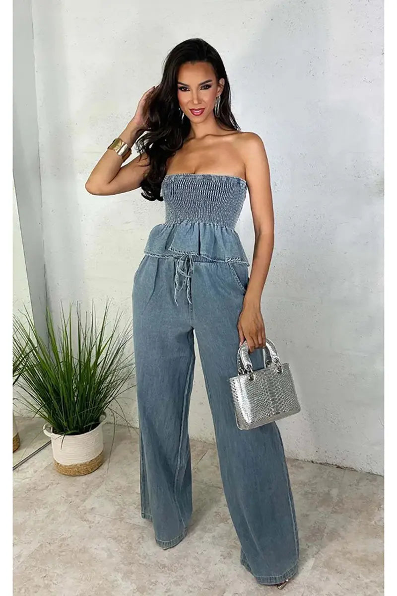 Stijlvolle denim tweedelige set