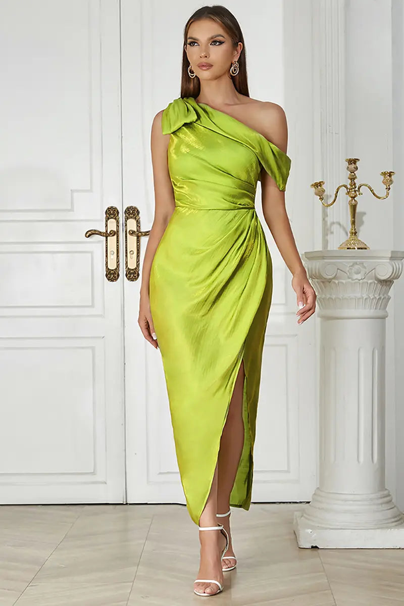 Sexy asymmetrische schouder lange avondjurk