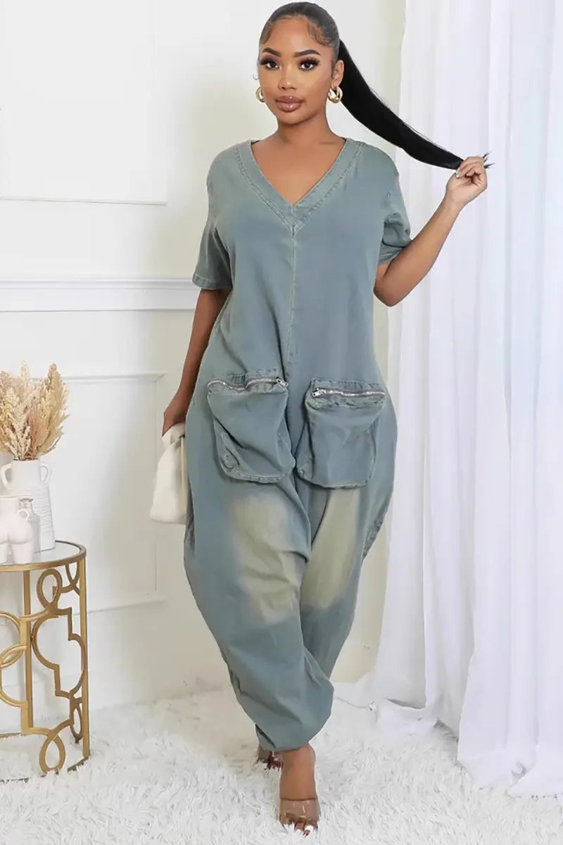 Retro losse jumpsuit met zakken