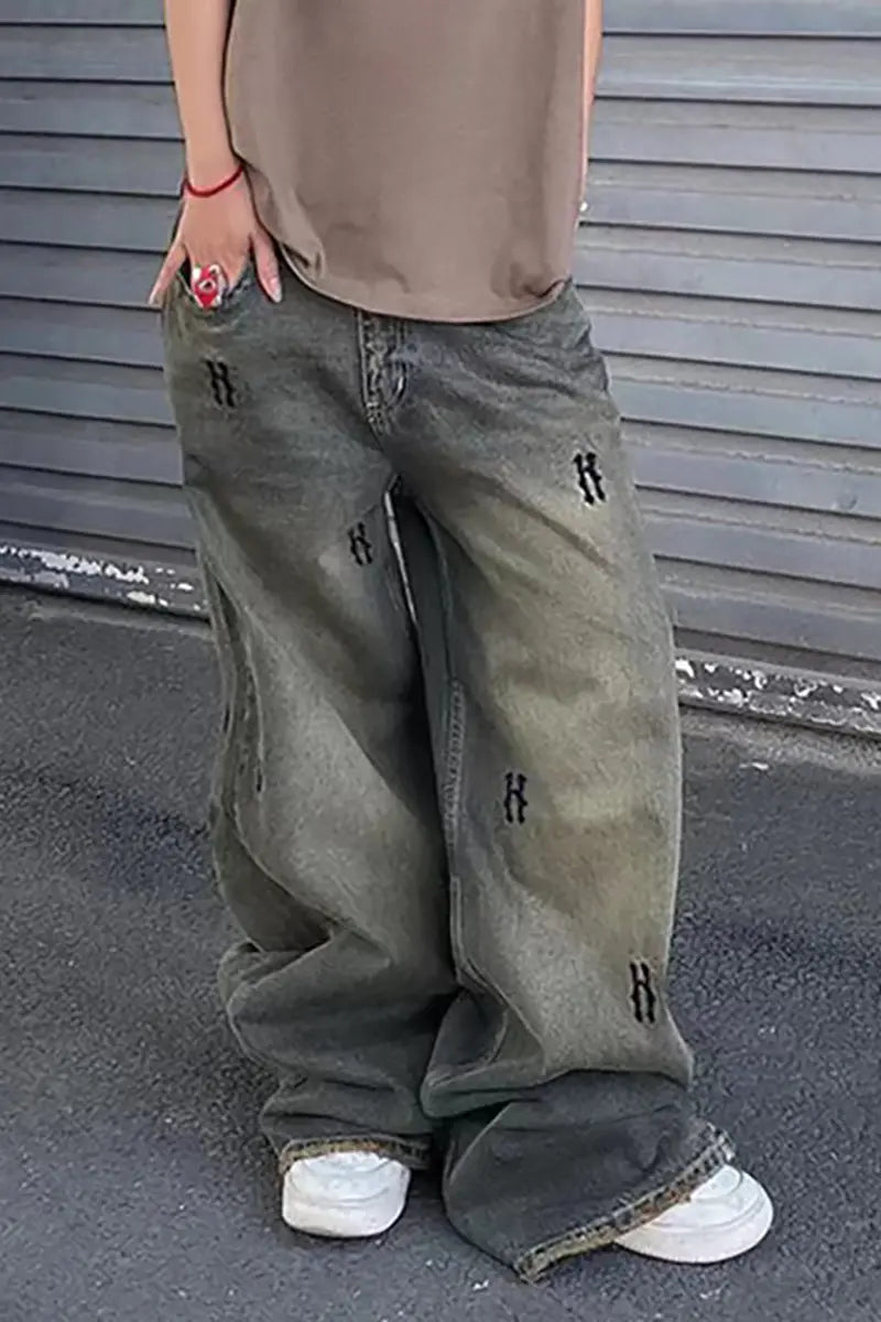 Vintage Gedrukte Rechte Jeans