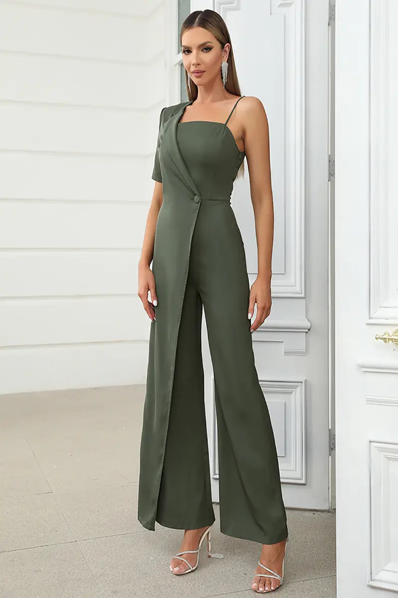 Sexy strapless jumpsuit met wijde pijpen en open rug