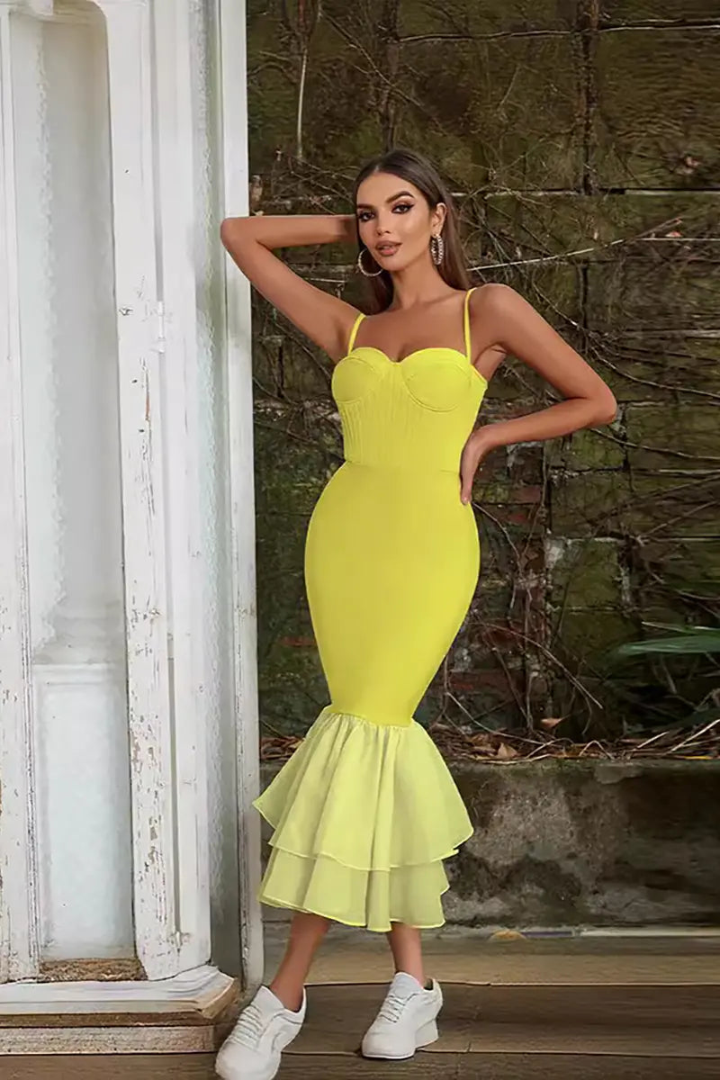 Vintage vierkante hals bodycon jurk