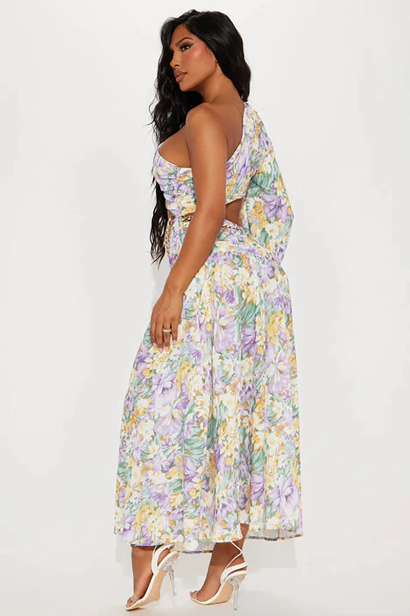 One Shoulder Cutout Floral Swimsuit Set