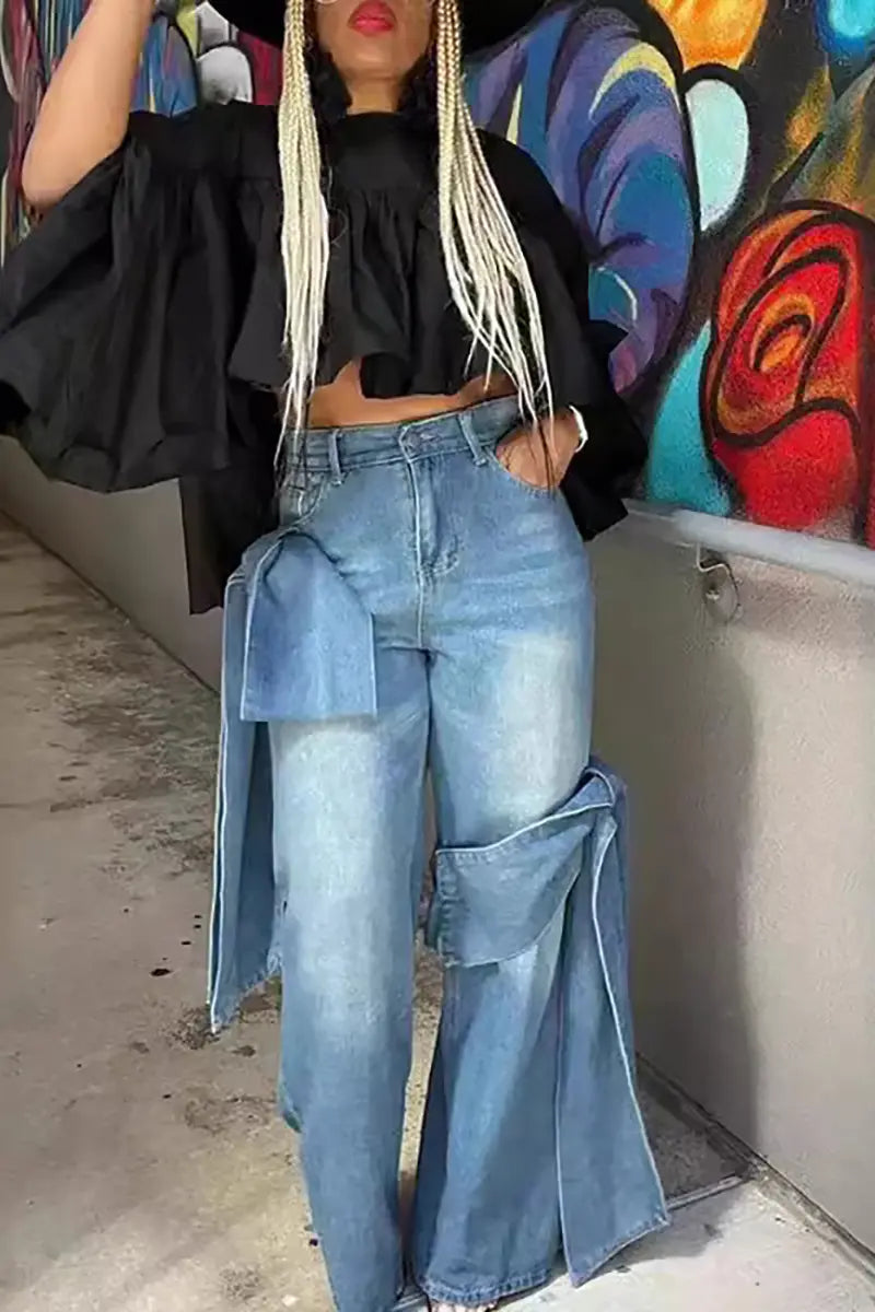 Gewassen denim met hoge taille