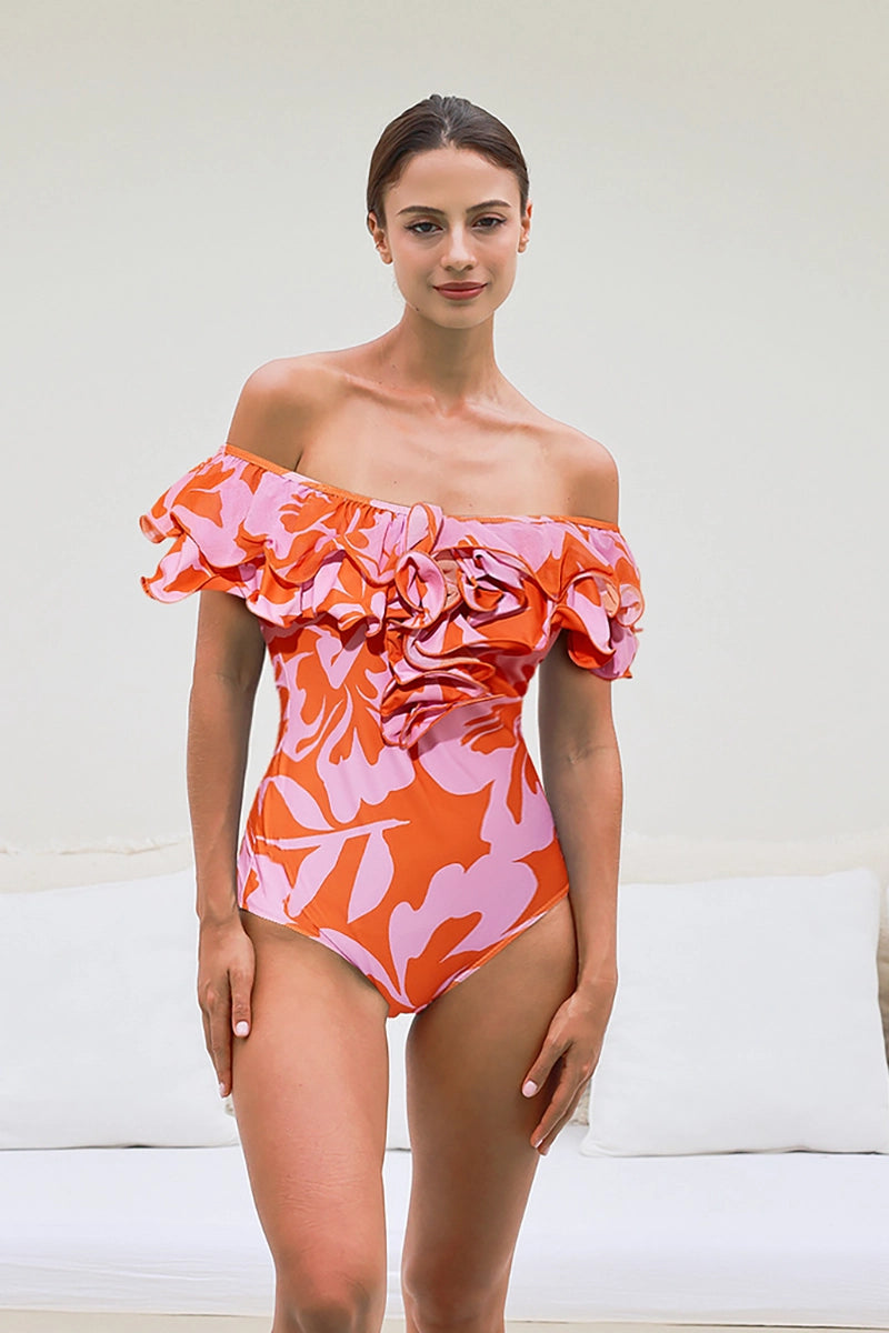 Bandeau badpak met ruches en bloemenprint