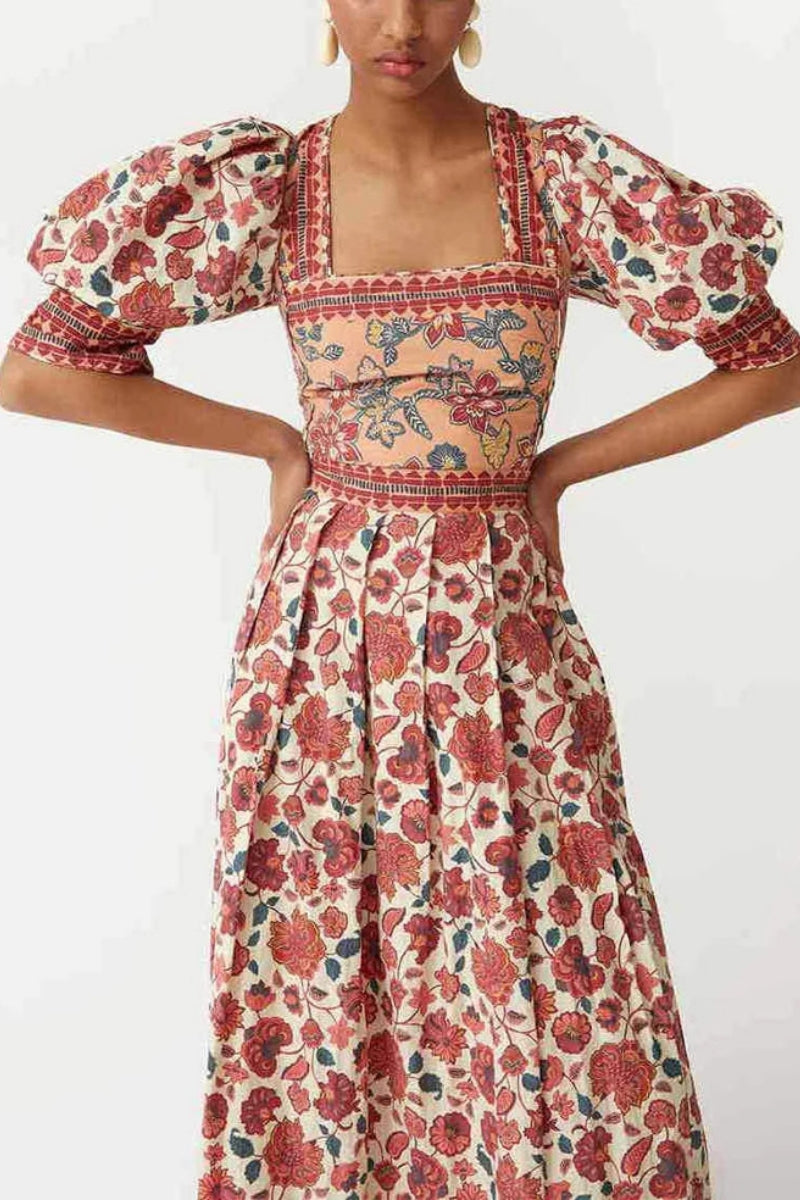 Floral Print Square Neck Top & Skirt Set