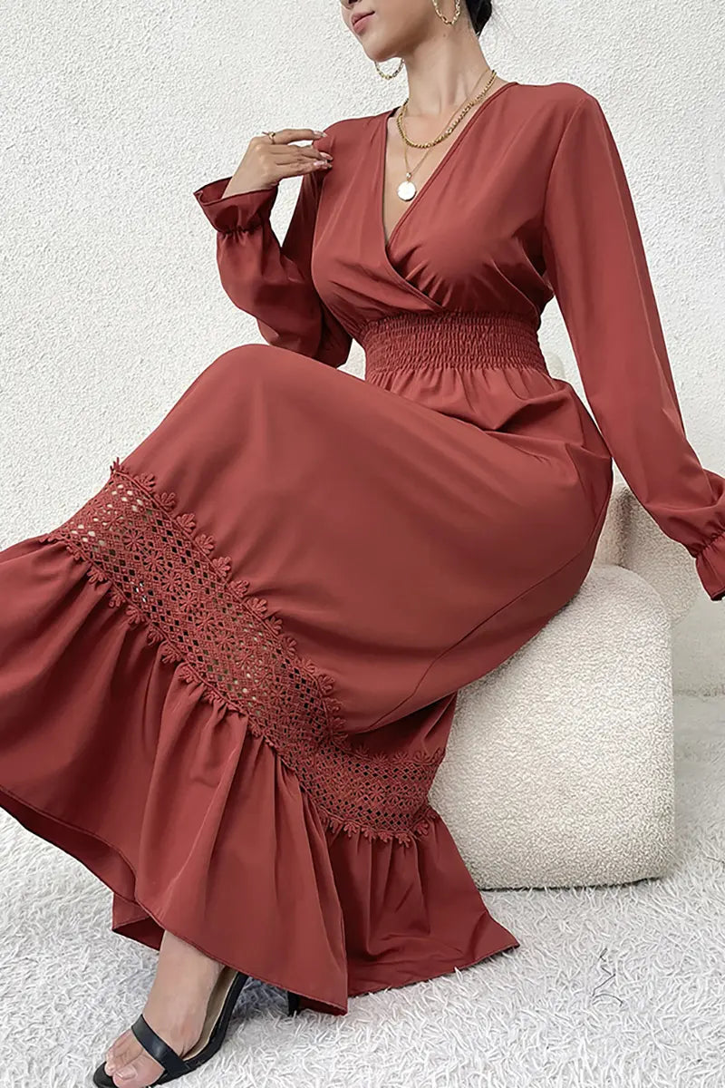 Elegant Vintage Lace V-neck Dress