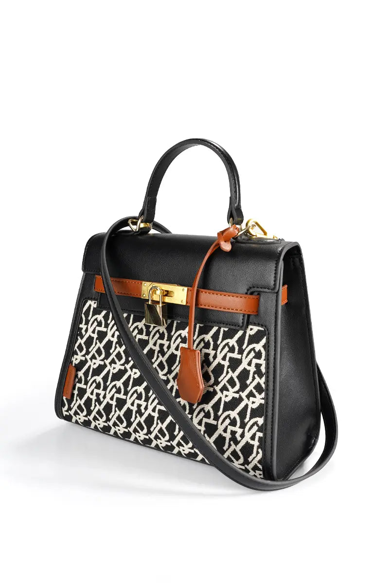 Branded Jacquard Stitch Kelly-Style Shoulder & Top Handle Bag