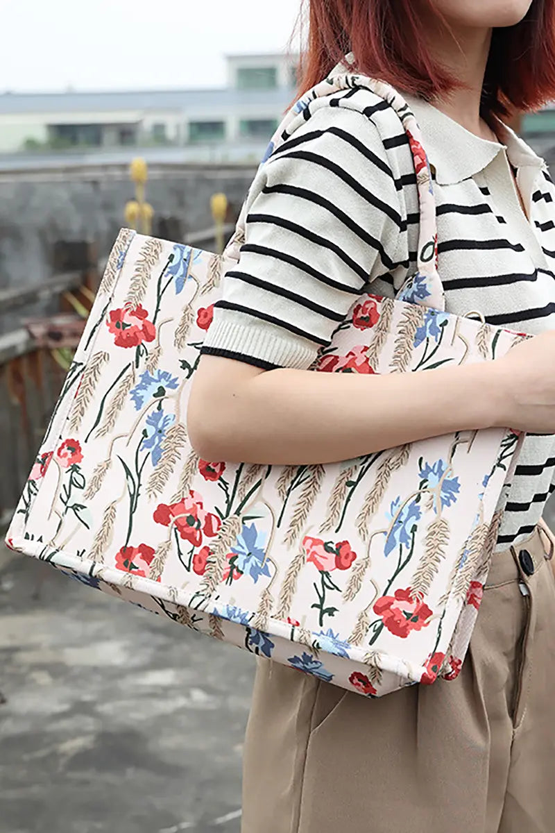New Creative Canvas Tote Bag with Chinese-Inspired Print
