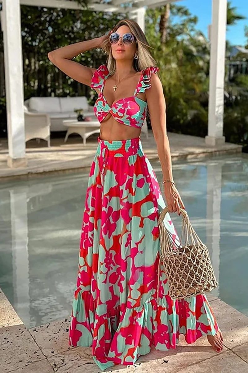Ruffle Bloemen Hoge Taille Bikini Set