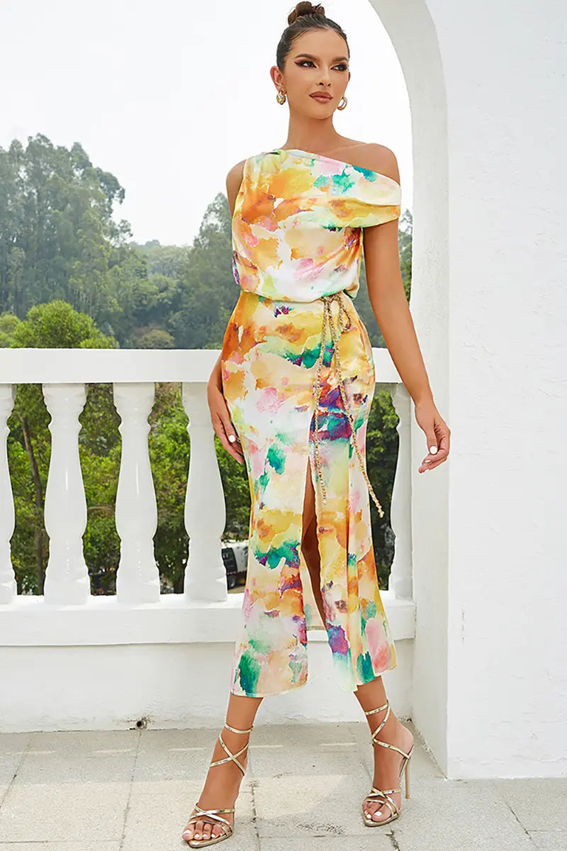 Off-shoulder bloemenjurk met split