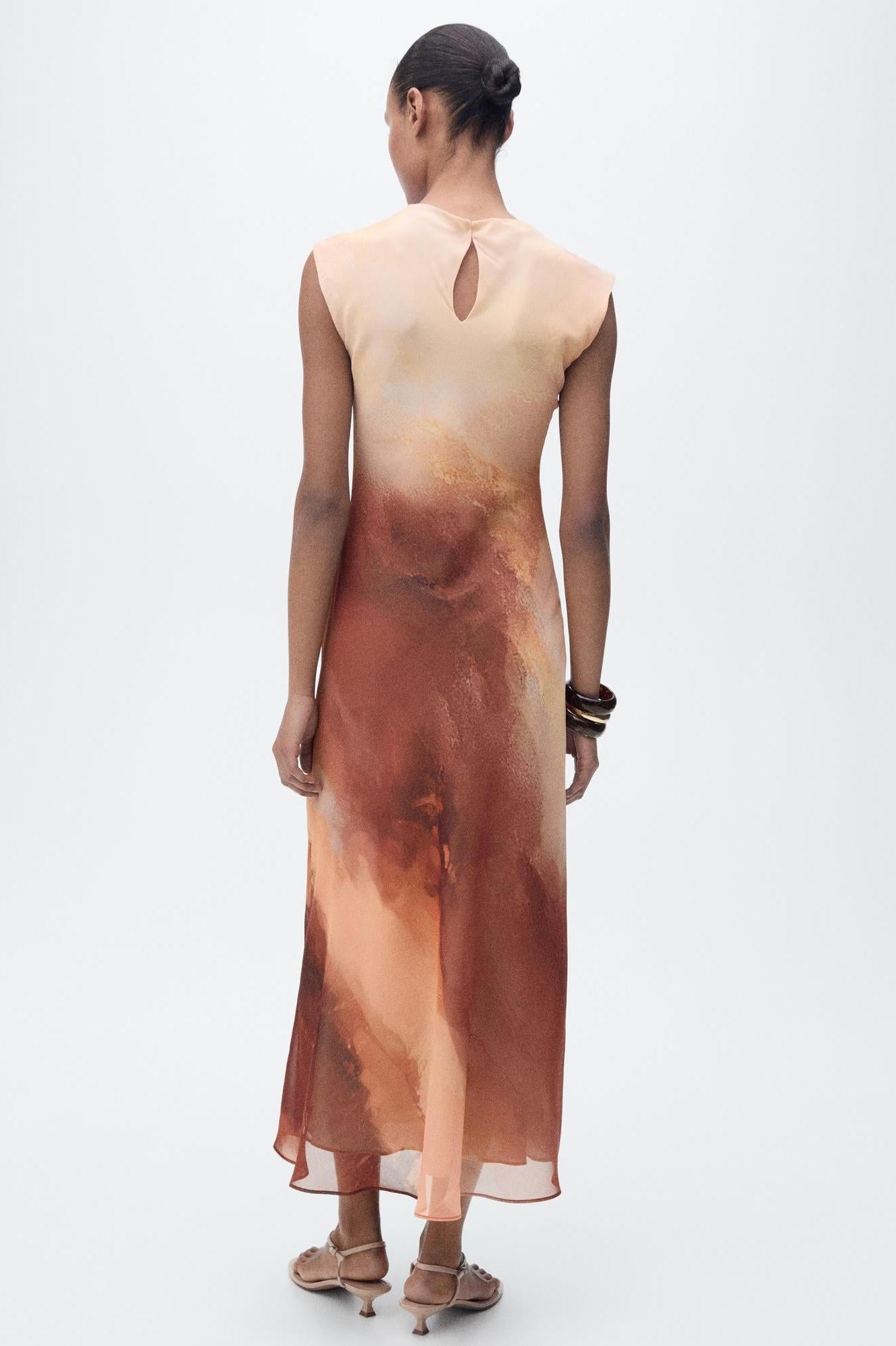 Ink Painting Orange Midi Dresses