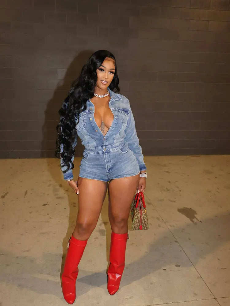 Lente Denim Jumpsuit Shorts