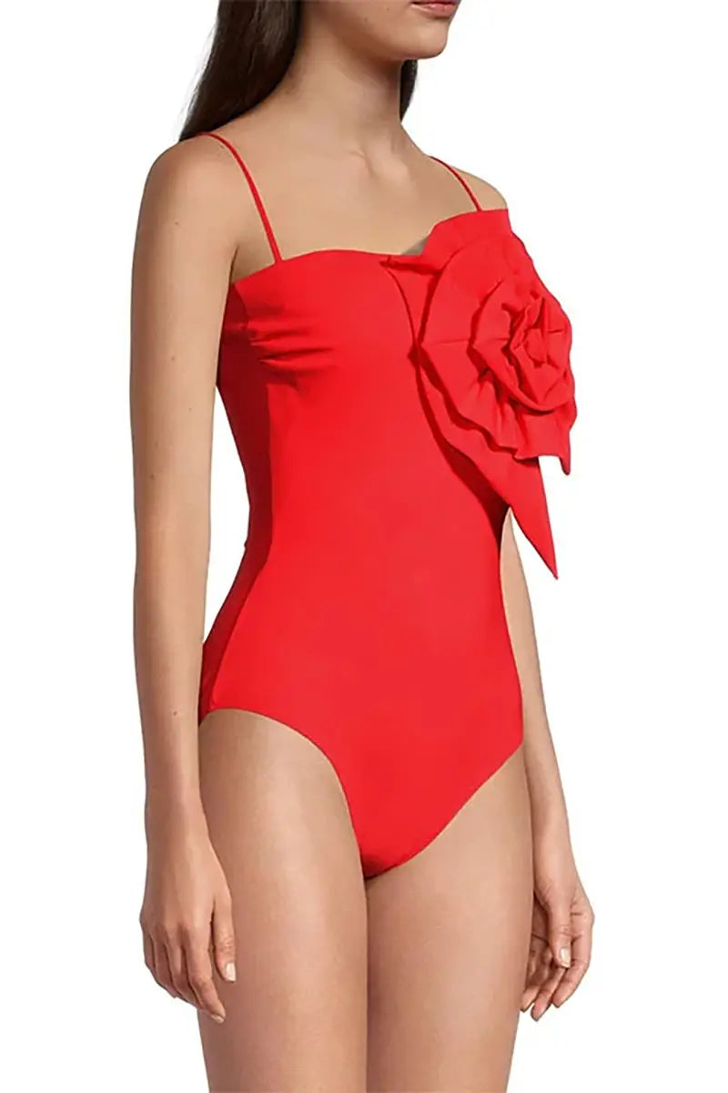 Strapless Floral Accent One-Piece Swimsuit Set