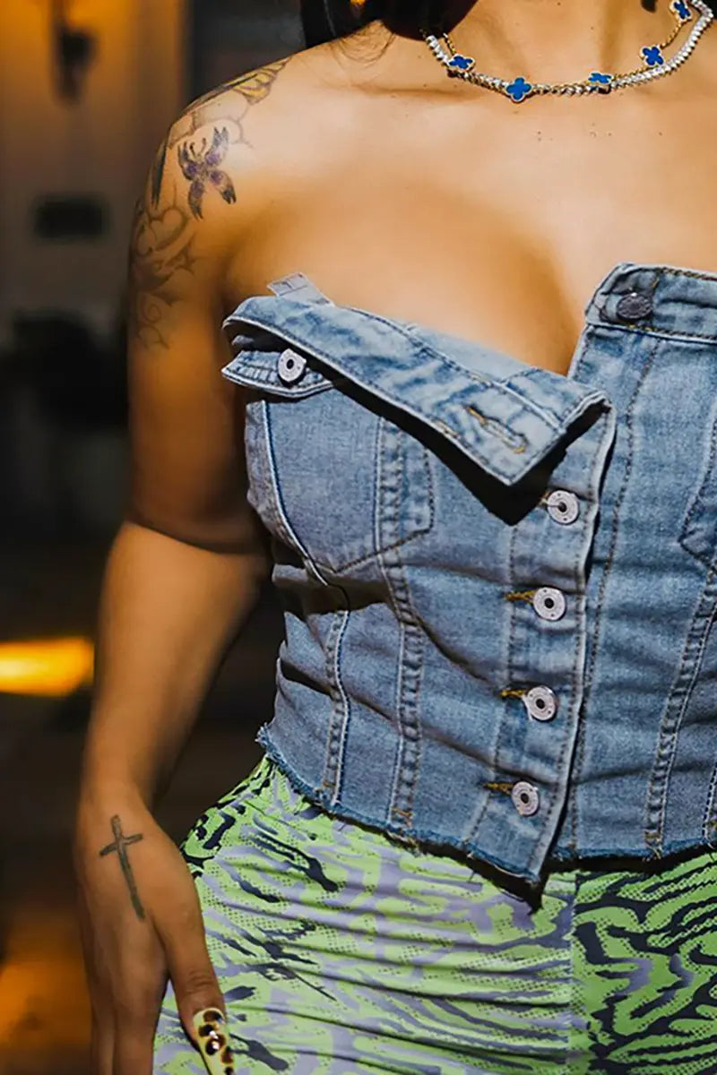 Trendy denim top met knopen