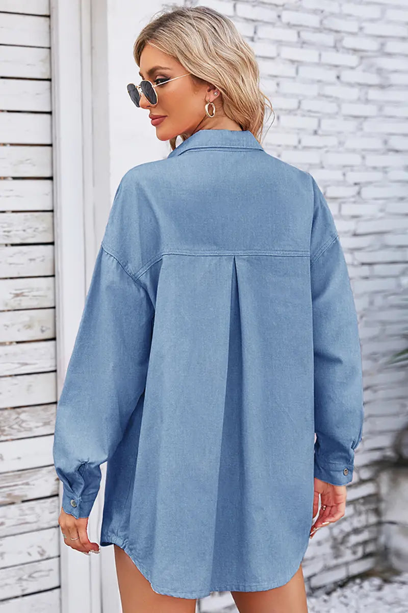 Lente Loszittend Denim Overhemd met Lange Mouwen