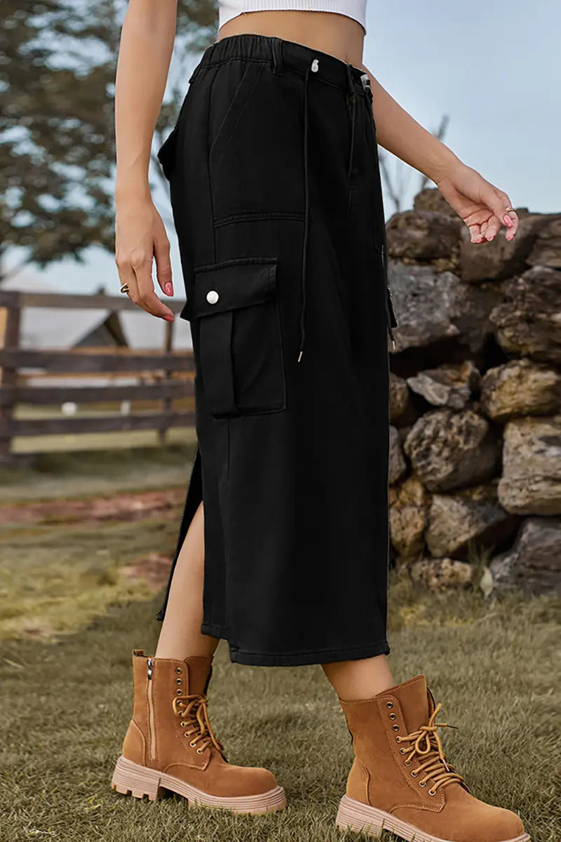 Casual Tie-Waist Denim Skirt