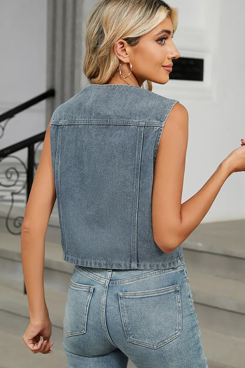 Slim Fit Denim Gilet Top met Knopen