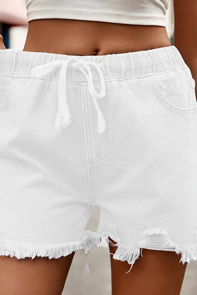 High-Waist Elastic Denim Shorts