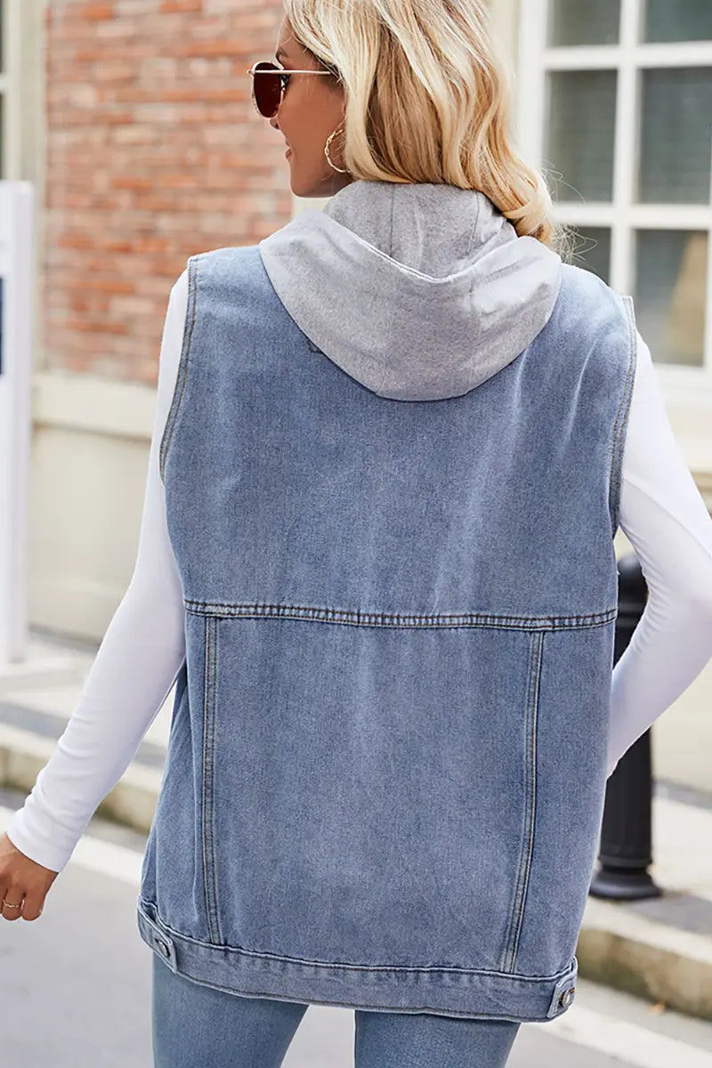 Hooded Denim Vest Sleeveless Jacket Summer Trendy
