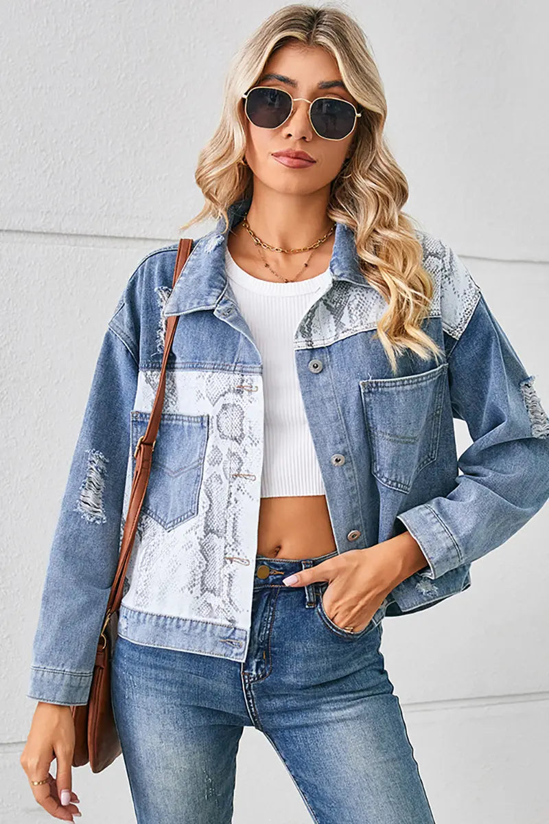 Animal Print Short Denim Jacket