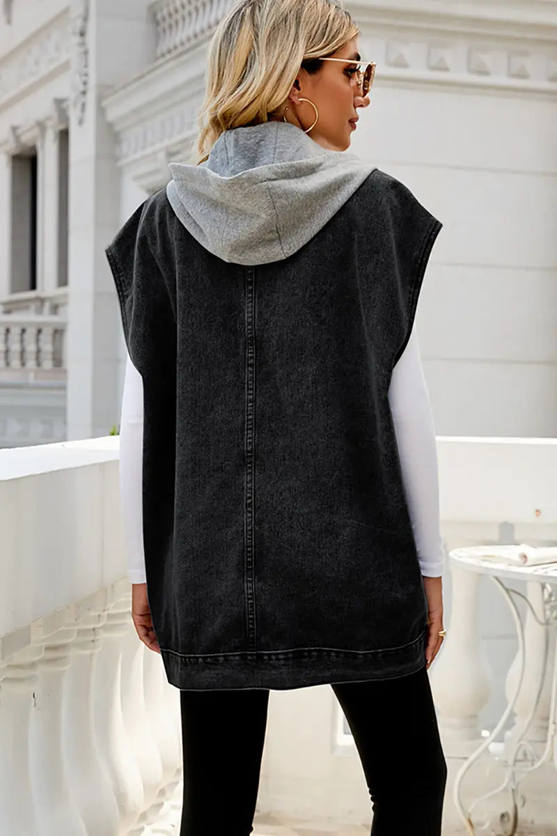 Detachable Hooded Denim Vest