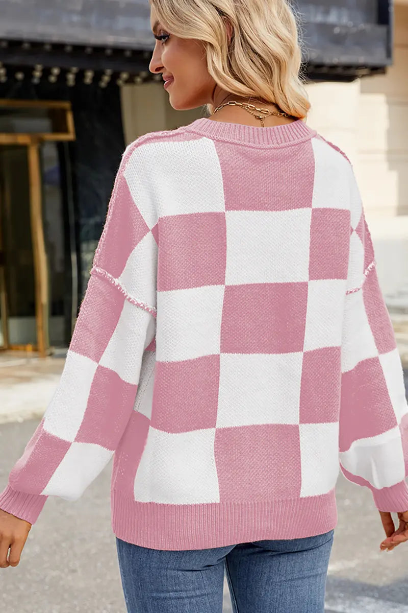 Plaid kleurblok trui