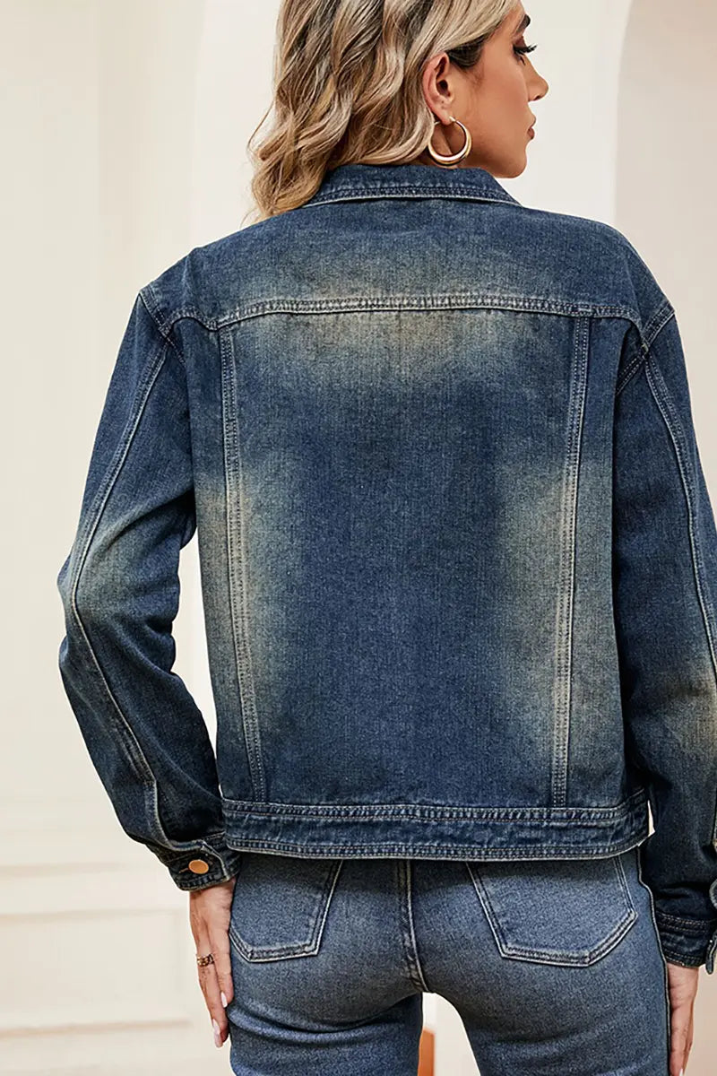 Gewassen denim jack met lange mouwen