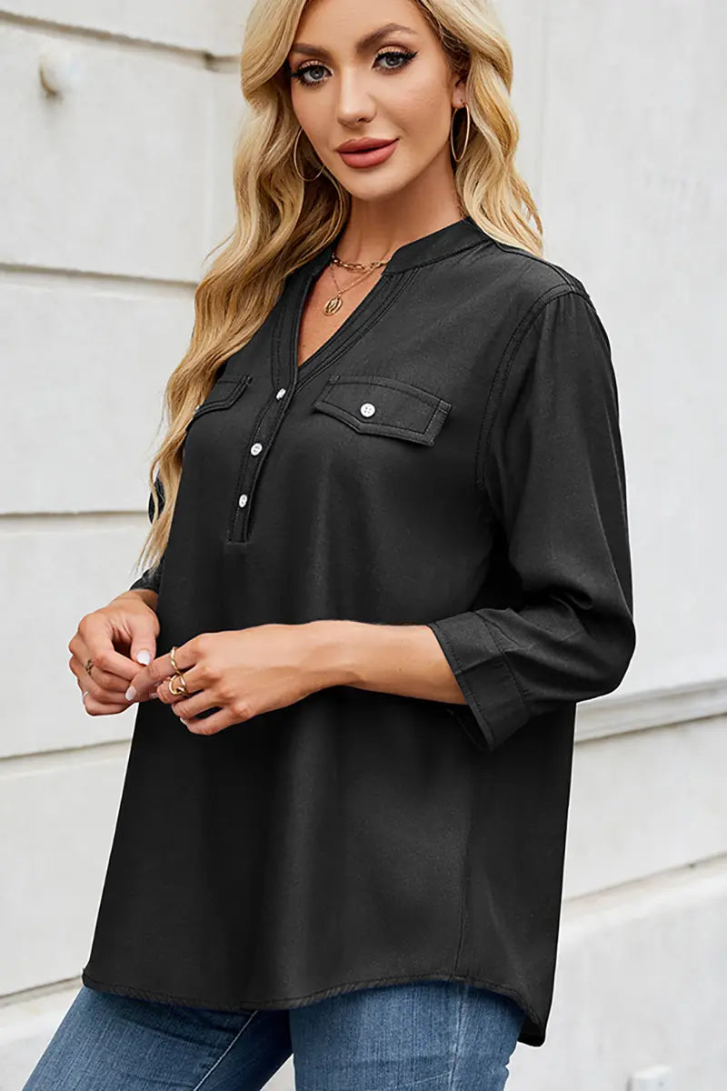 Casual Loose-Fit Lightweight Denim-Look Shirt