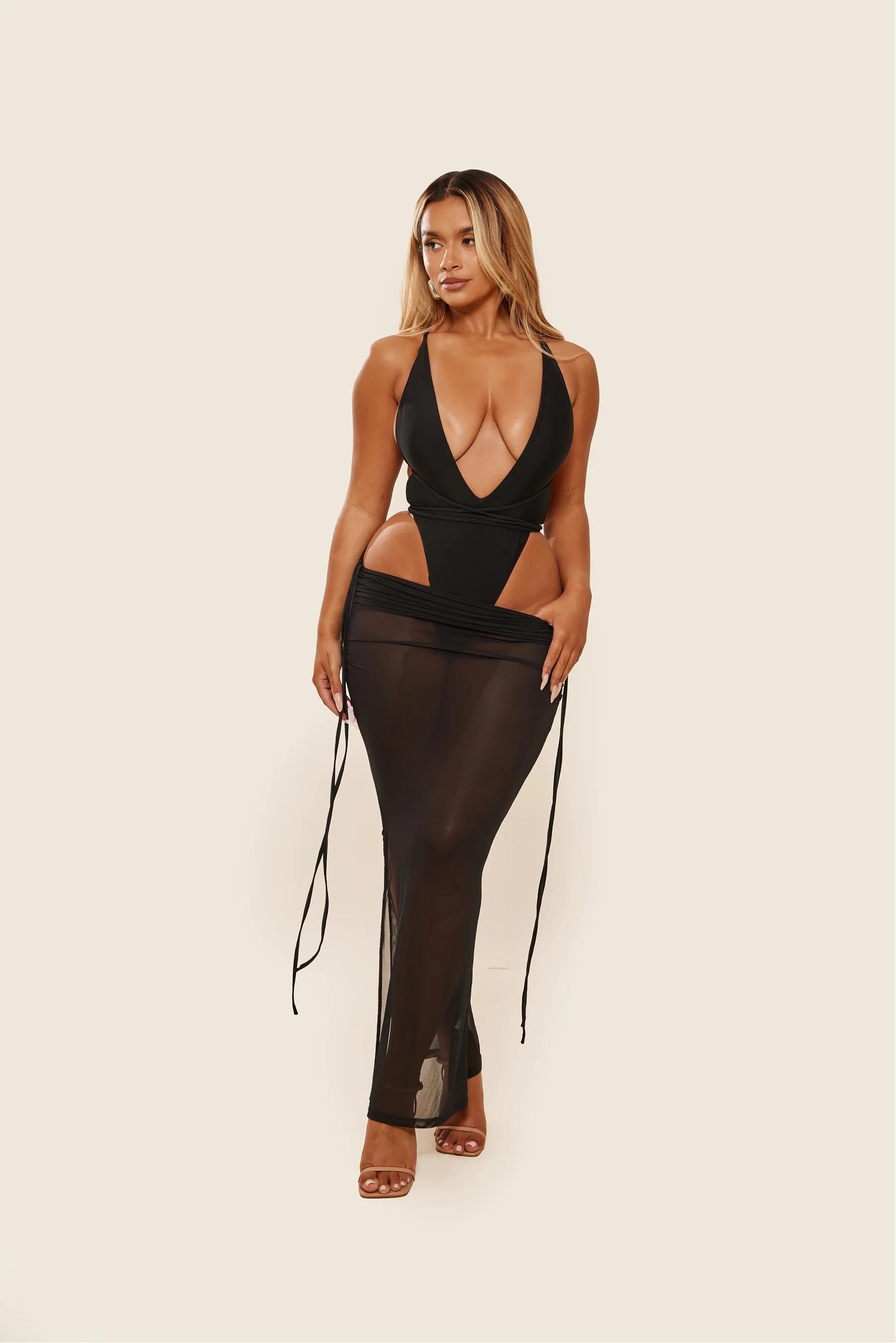 Black Sheer Maxi Skirt Set