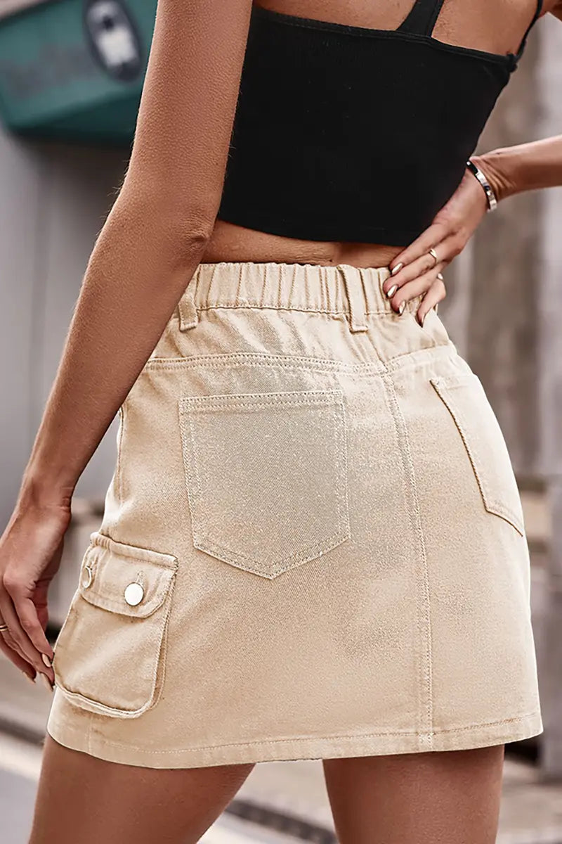 Elastic Waist Denim Skirt