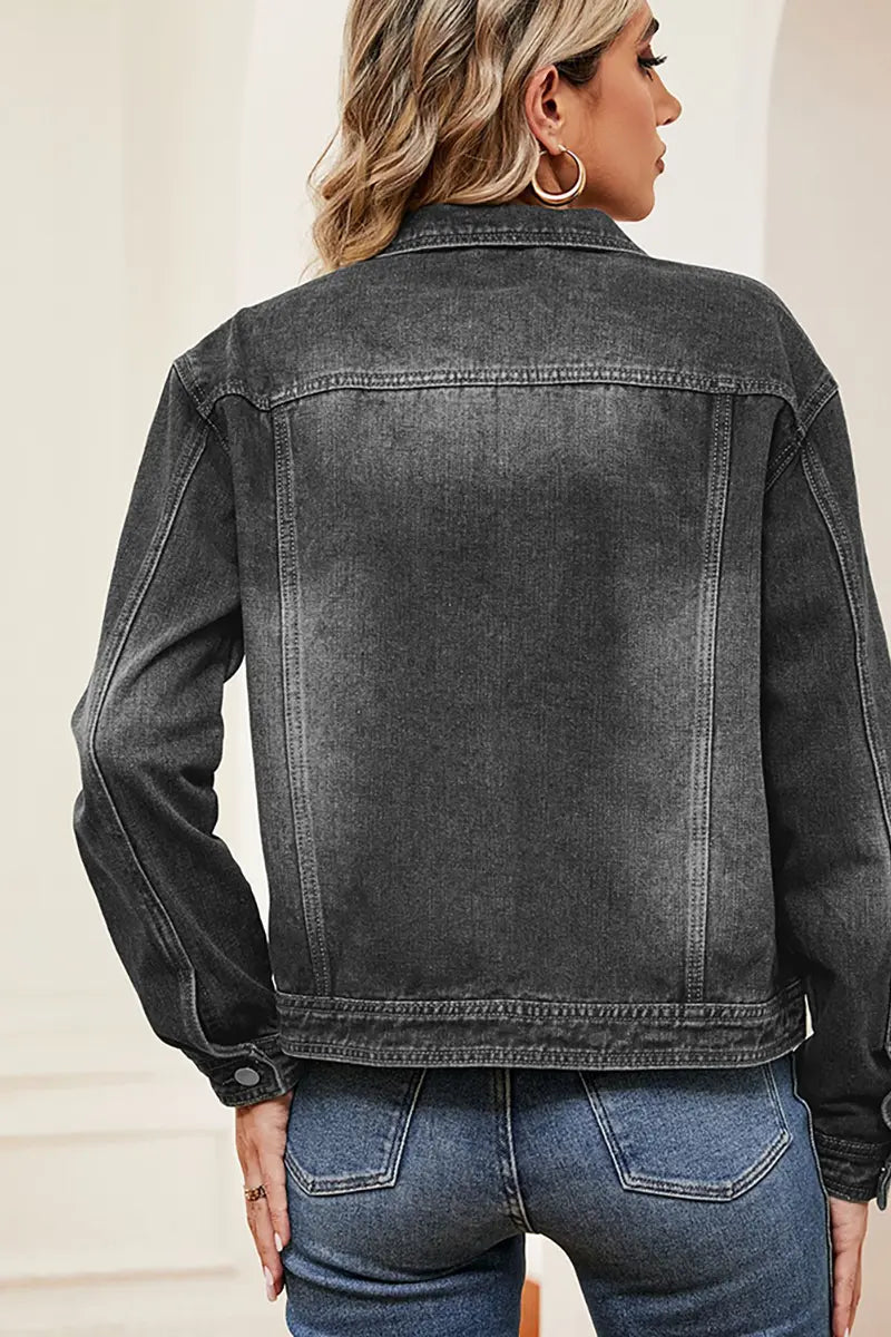 Gewassen denim jack met lange mouwen