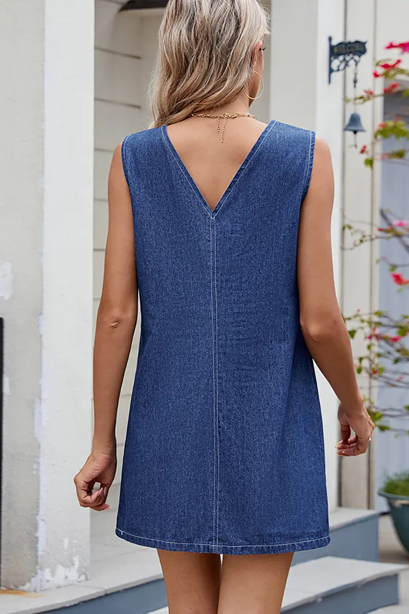 Brutaal mouwloos denim midi-jurk