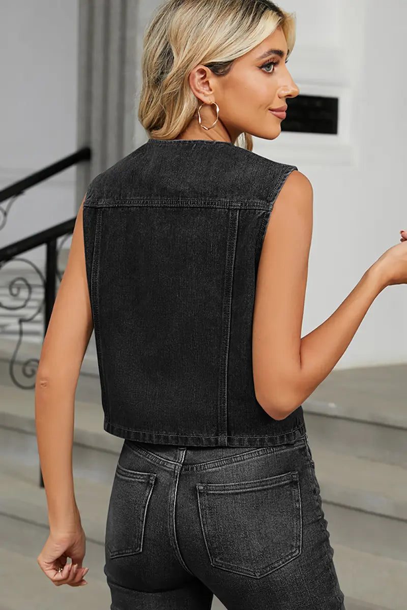 Slim Fit Denim Gilet Top met Knopen