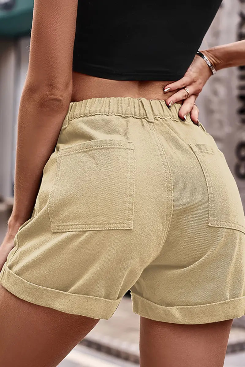 Trendy elastische taille denim cargoshorts