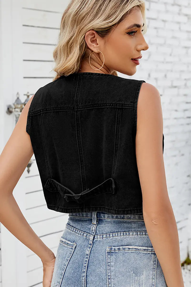Nieuwe Modieuze V-hals Verstelbare Denim Vest