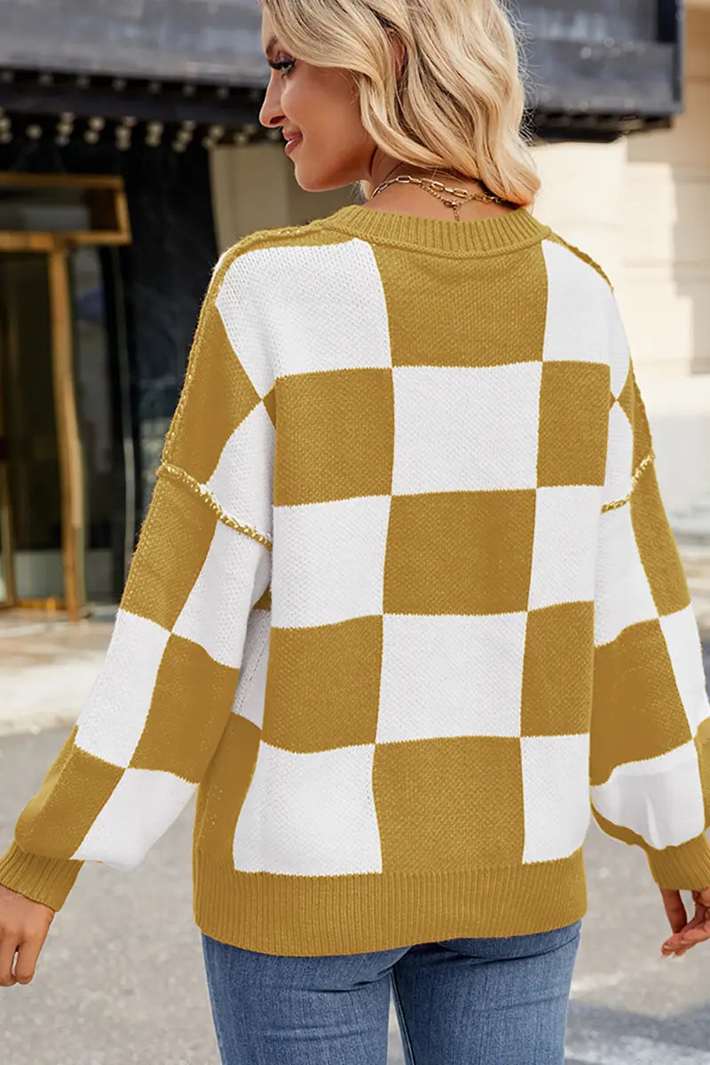 Plaid kleurblok trui