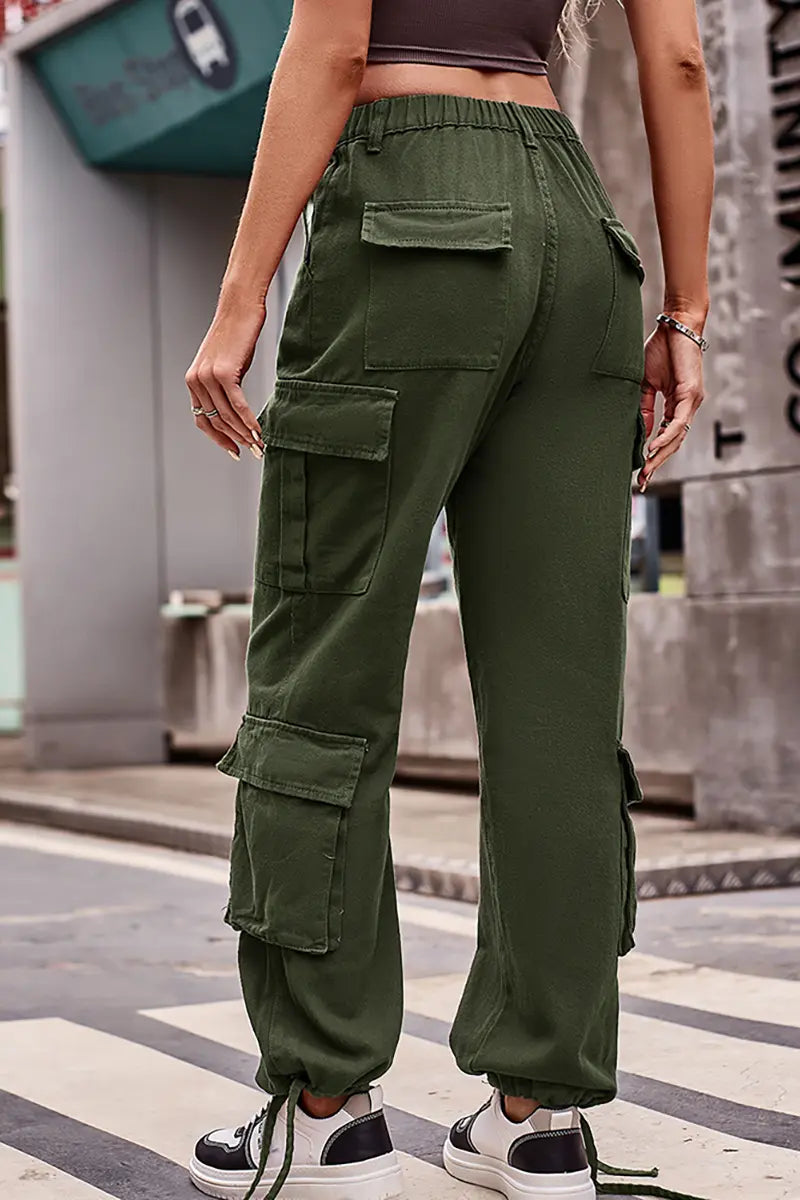 Loose-Fit Drawstring Denim Cargo Pants