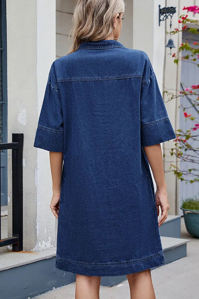 Elegant Loose-Fit V-Neck Midi Dress
