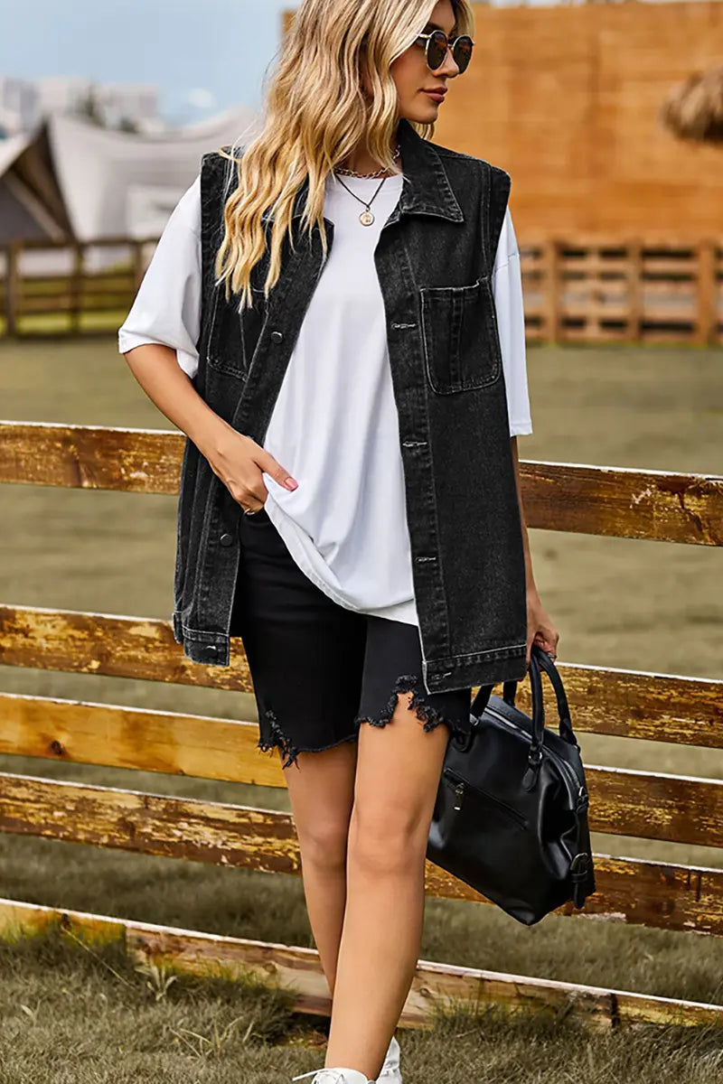 Chic Sleeveless Denim Vest