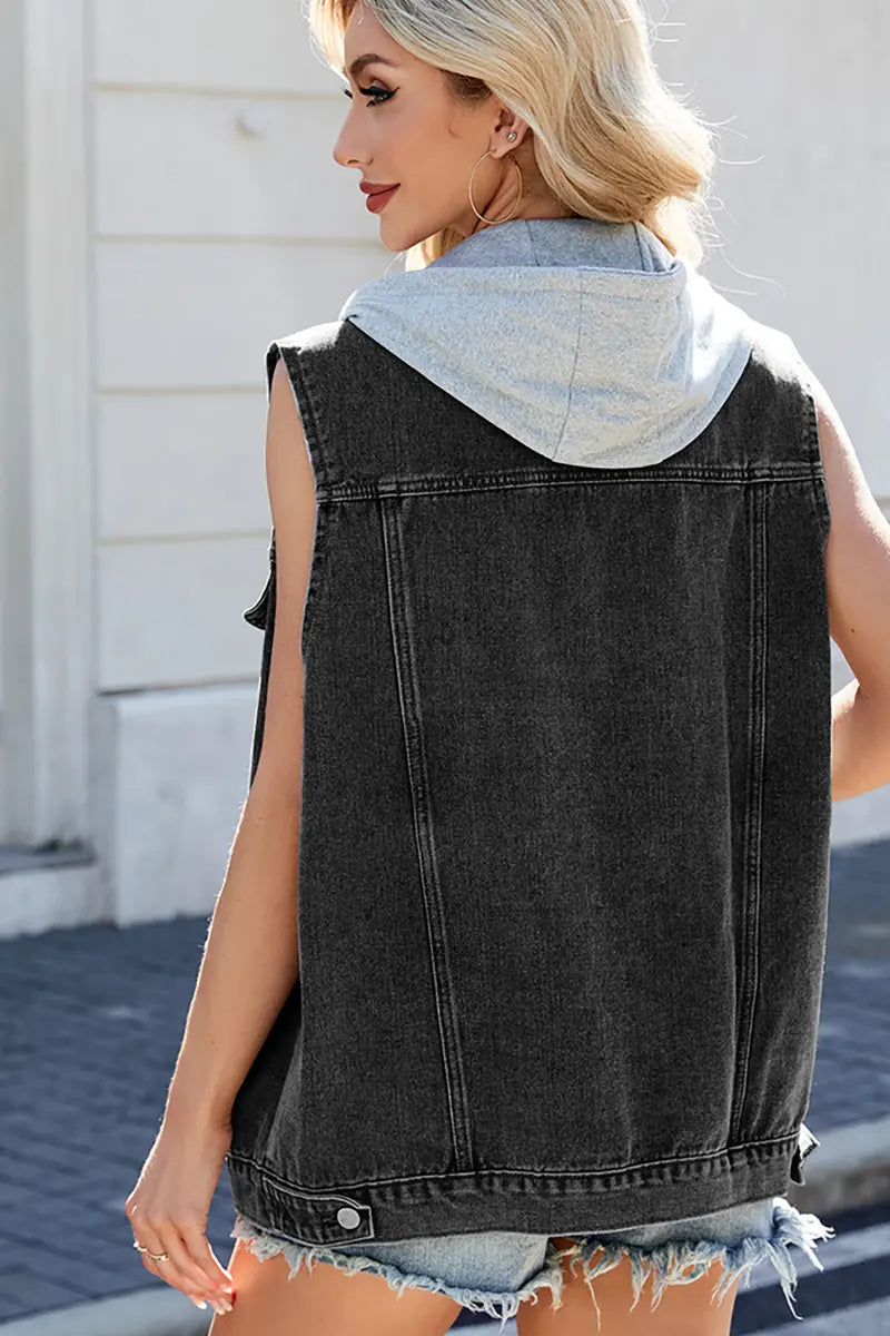 Trendy casual denim vest met capuchon
