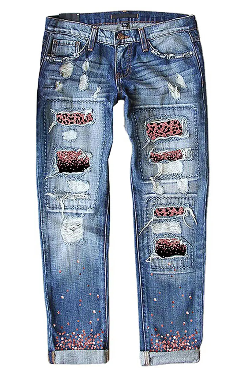 Fashionable Slim Fit Printed Jeans