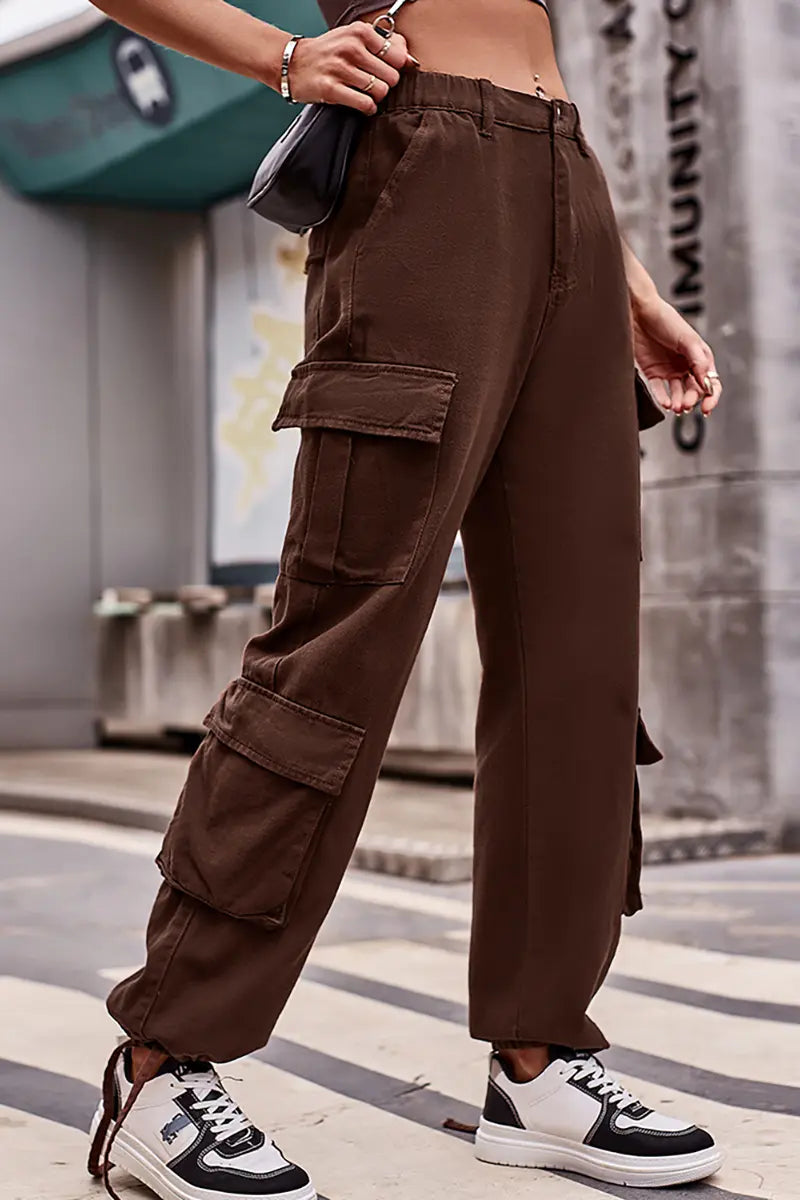 Loose-Fit Drawstring Denim Cargo Pants