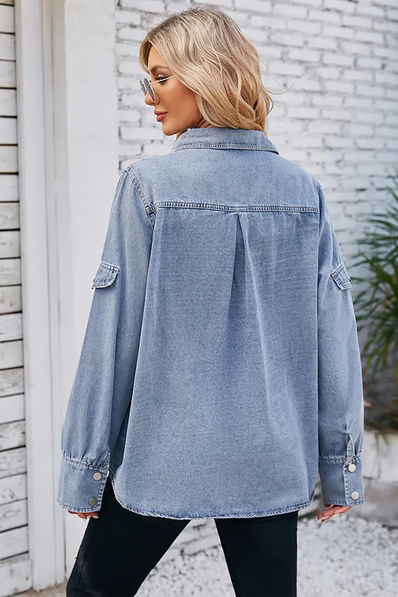 Lente denim overhemd met lange mouwen en vier knoppen