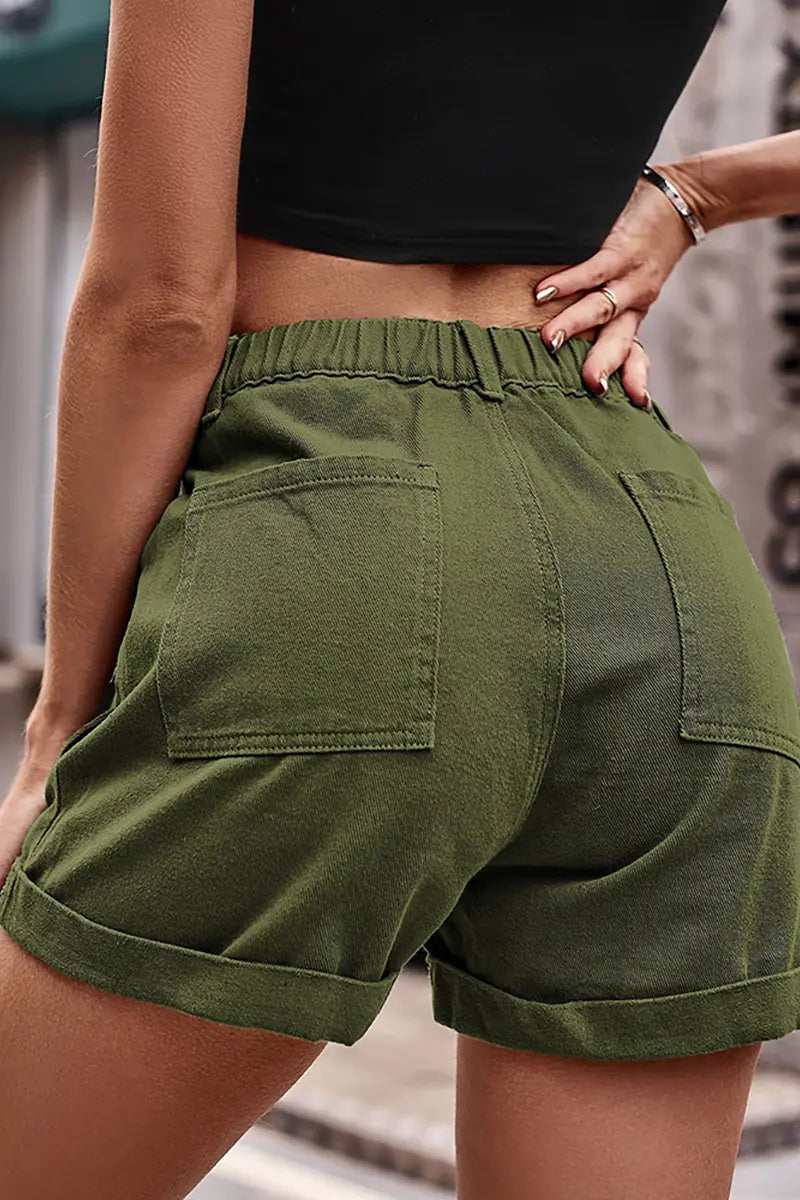 Trendy elastische taille denim cargoshorts