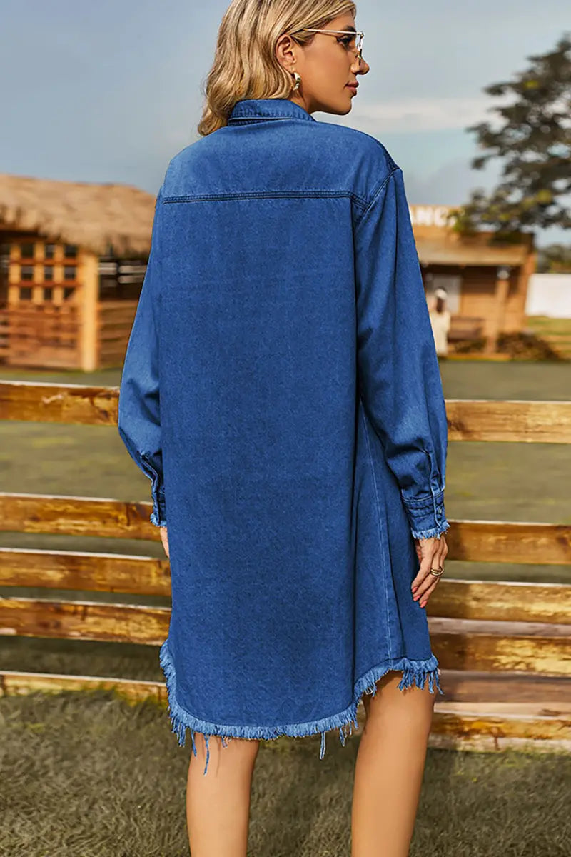 Vintage gewassen denimjurk met rafels