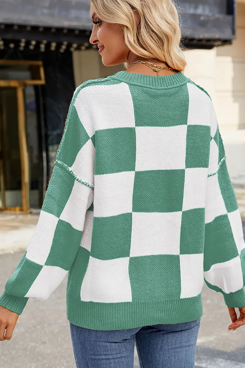 Plaid kleurblok trui
